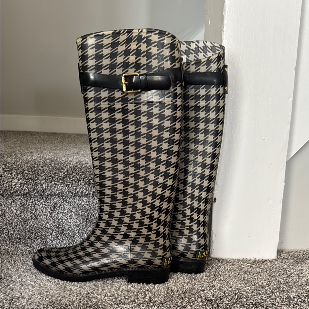 Ralph Lauren Houndstooth Rain Boots with Buckle